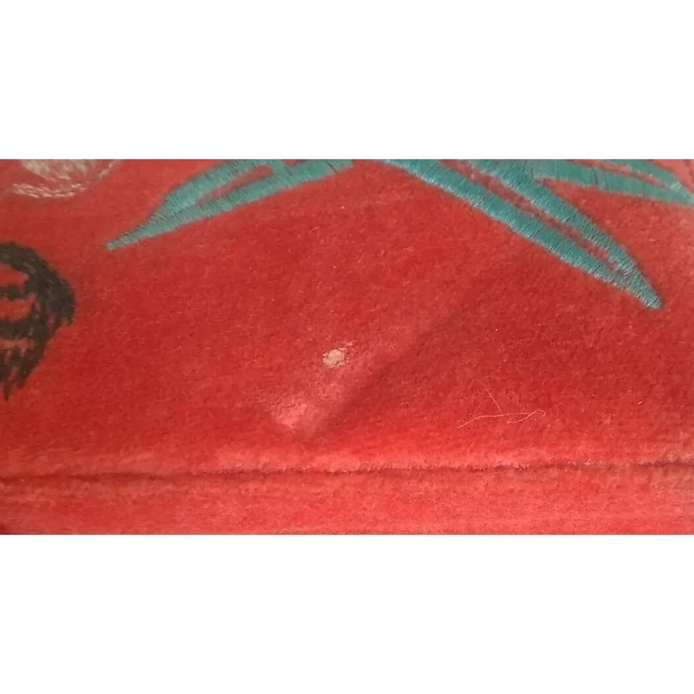 Jewelry Keepsake Box Case Vtg Red‎ Velvet Embroidered 7.5 India Boho Rustic READ